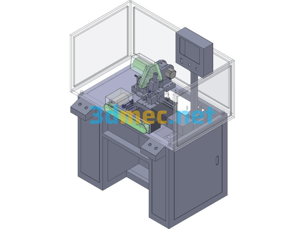 Single-Pole Three-Servo Precision Turning Machine 3D+ Engineering Drawing - 3D Model SolidWorks Free Download