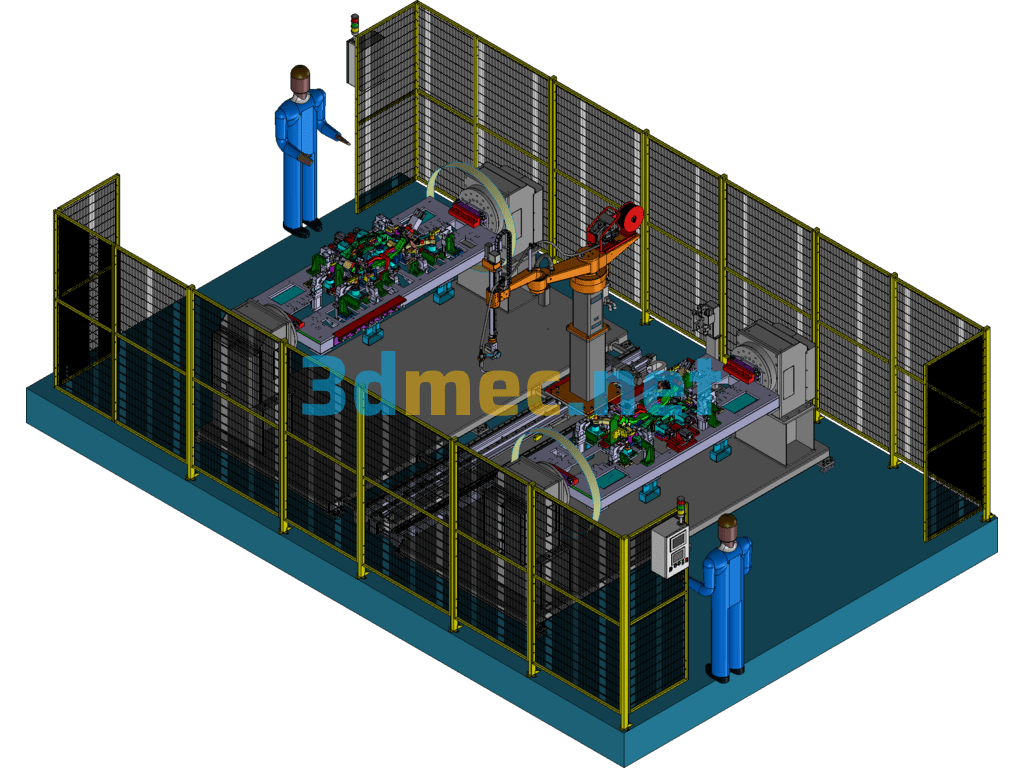 Double Positioner Welding Workstation Is Realized By 5-Axis Welding Robot - 3D Model Exported Free Download