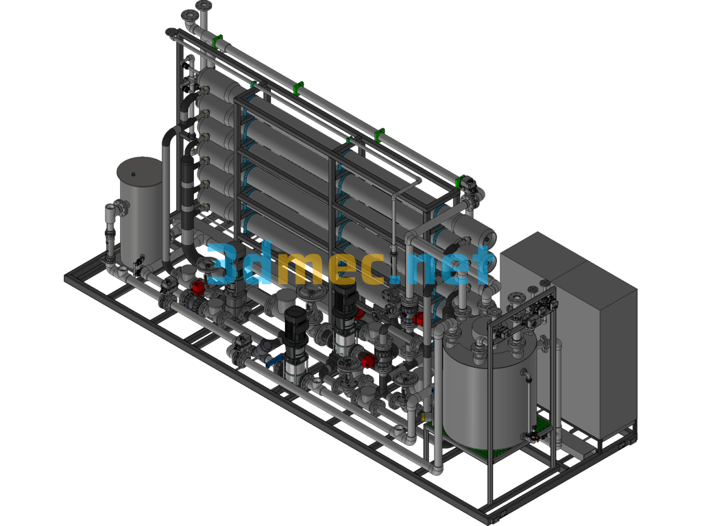 Skid-Mounted Two-Stage Low-Pressure Reverse Osmosis System - 3D Model Exported Free Download