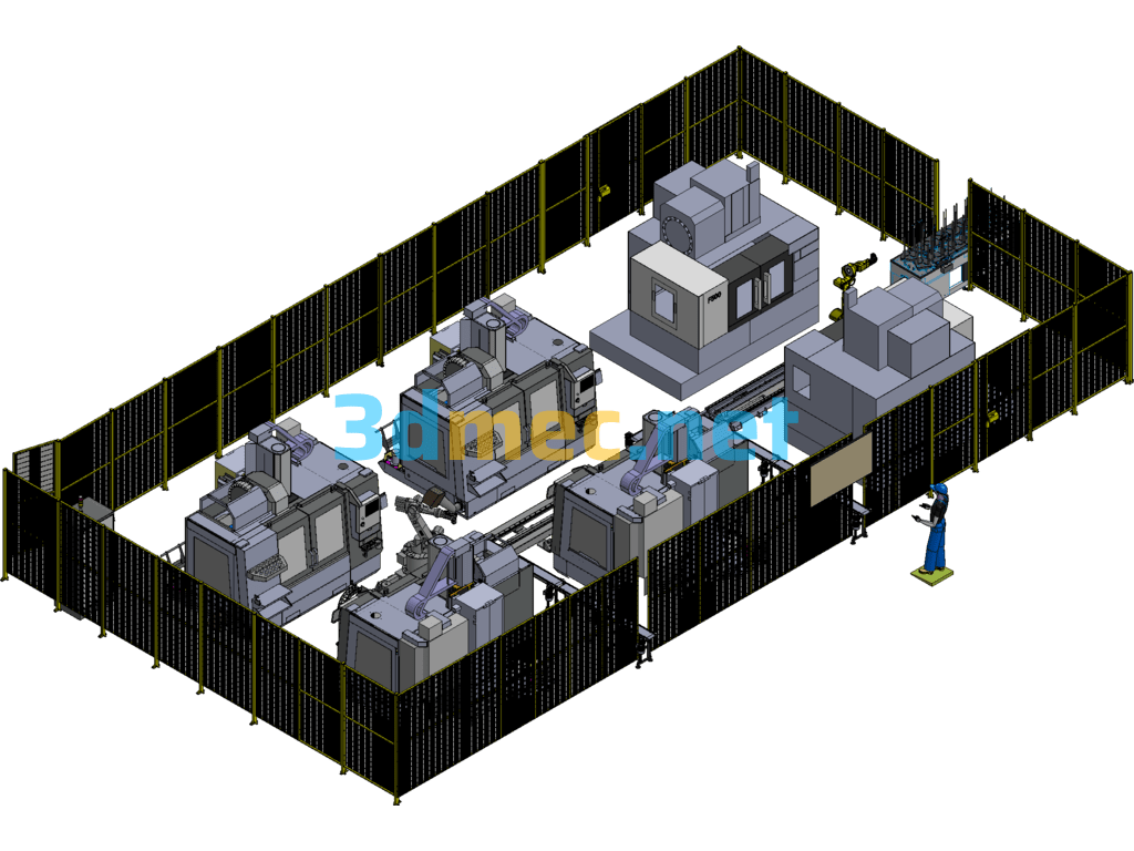 Silo-Fed Machining Station - 3D Model Exported Free Download