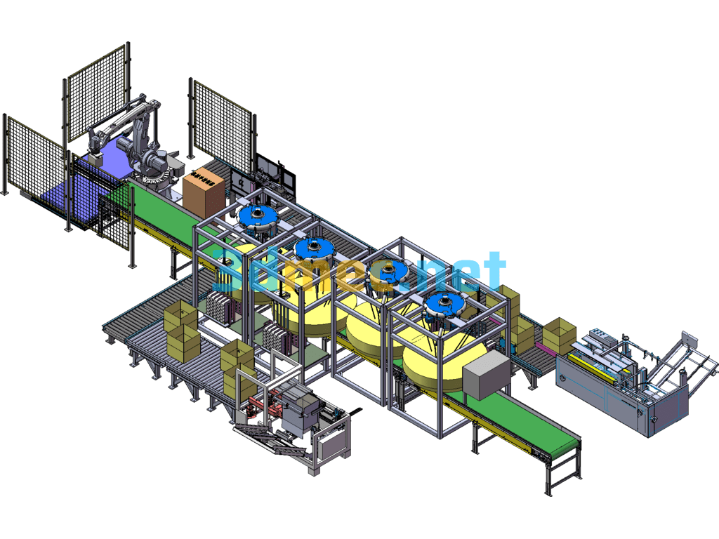 3D Model Of Food Packaging And Palletizing Equipment Automated Production Line - 3D Model SolidWorks Free Download