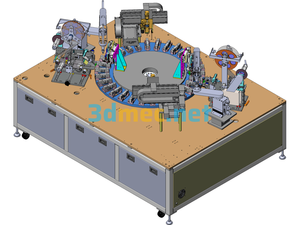 Semi-Automatic Turntable Pressure Sensor Assembly, Film Laminating And Glue Dispensing Machine - 3D Model SolidWorks Free Download