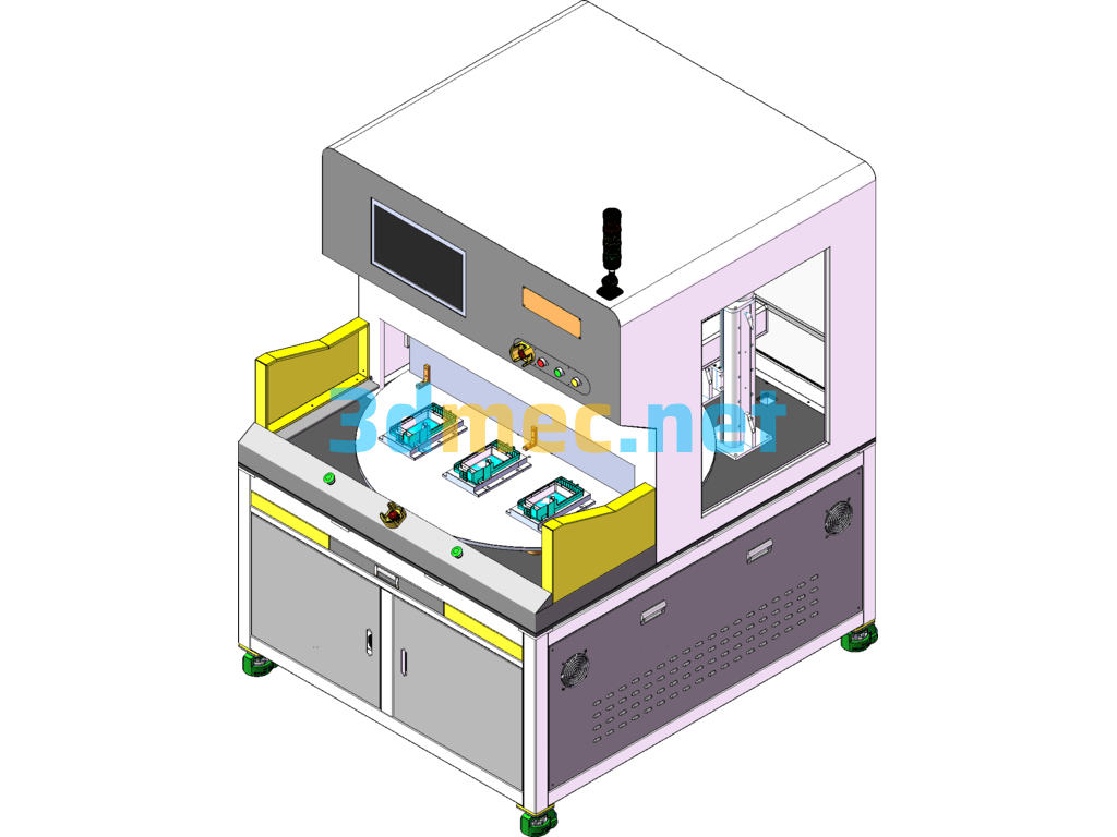 Turntable 3-Head Laser Engraving Machine - 3D Model SolidWorks Free Download