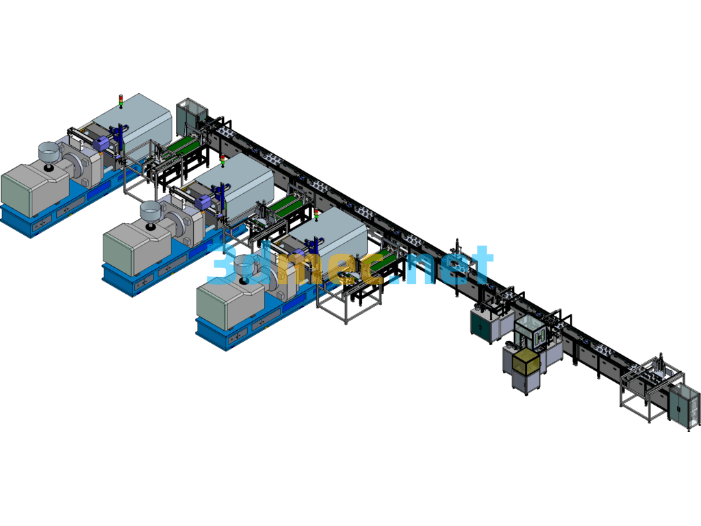 Injection Molding Machine Automatic Assembly Line Solution - 3D Model SolidWorks Free Download