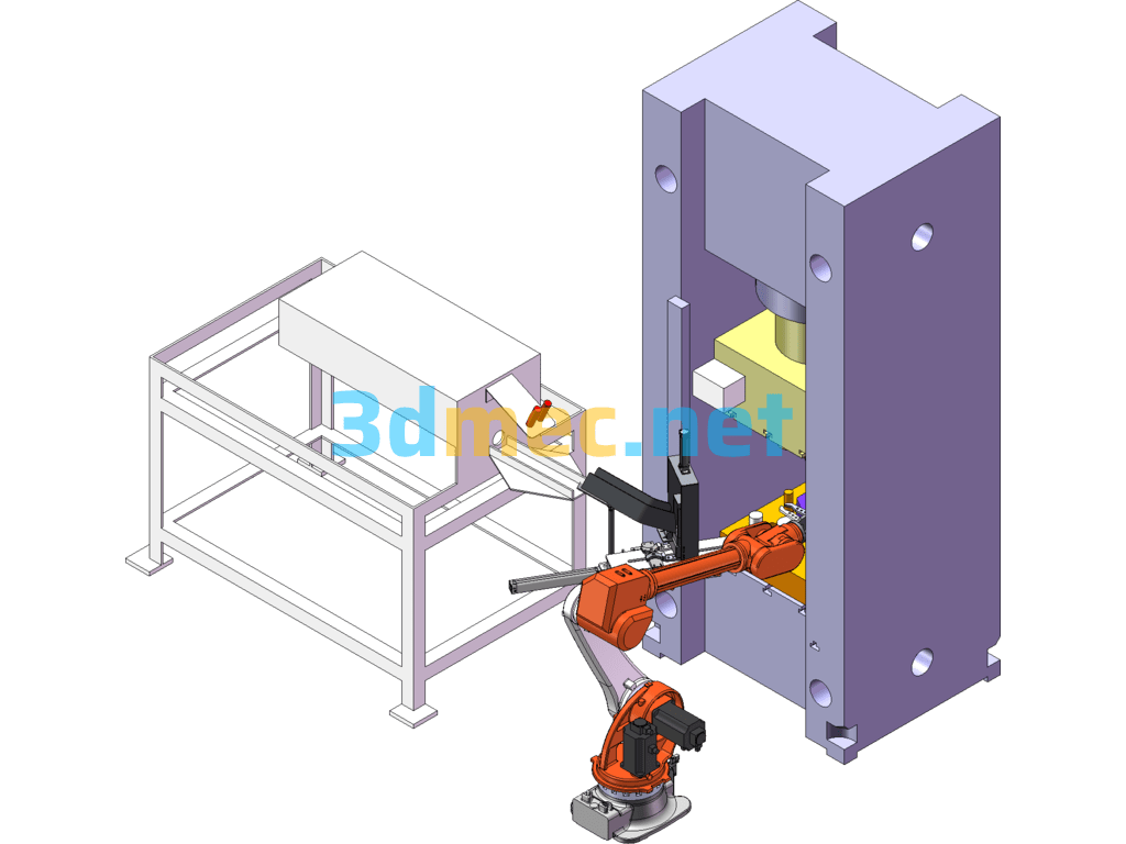 Three-Station Red Punch Robot Loading And Unloading - 3D Model SolidWorks Free Download