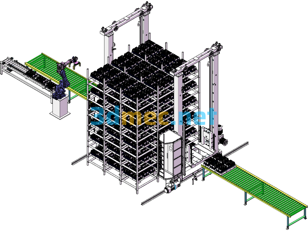 RGV Four-Way Movable Stereoscopic Warehouse MH110 Robot Automated Palletizing Of Lithium Battery Cells - 3D Model SolidWorks Free Download