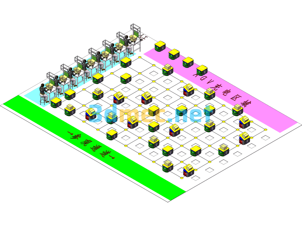 AGV Automatic Sorting System For Express Delivery Orders In A Large E-Commerce Warehouse - 3D Model SolidWorks Free Download