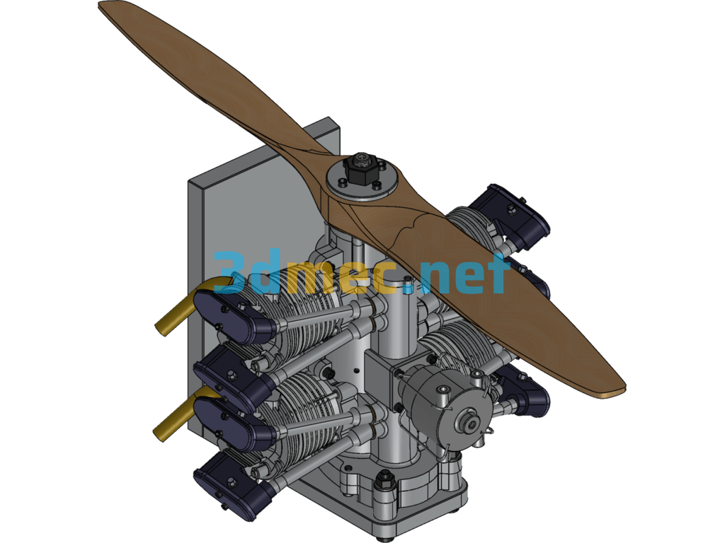 Horizontally Opposed Engine (Four Cylinders) - 3D Model SolidWorks Free Download