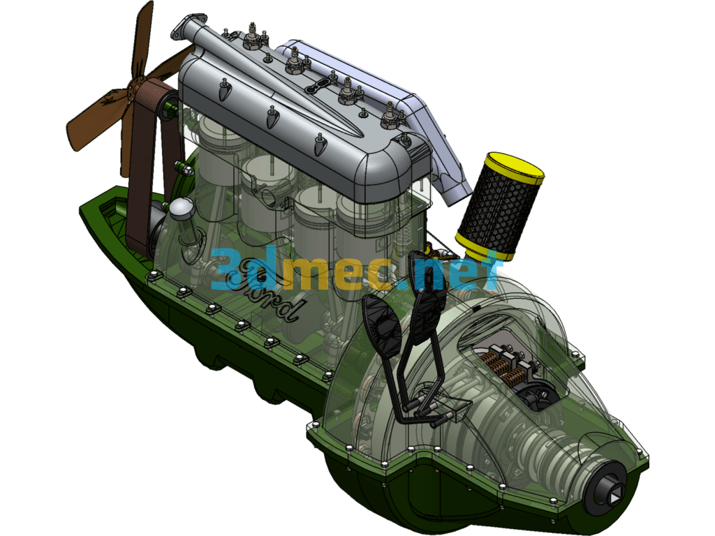 Ford Model T Engine + Gearbox Transmission Mechanism - 3D Model SolidWorks Free Download