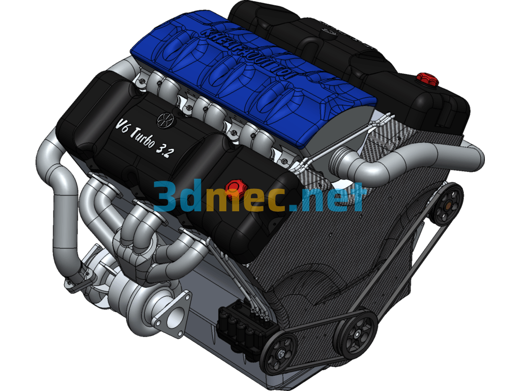 Khelifaoui V6 Turbo Engine Drawing - 3D Model SolidWorks Free Download