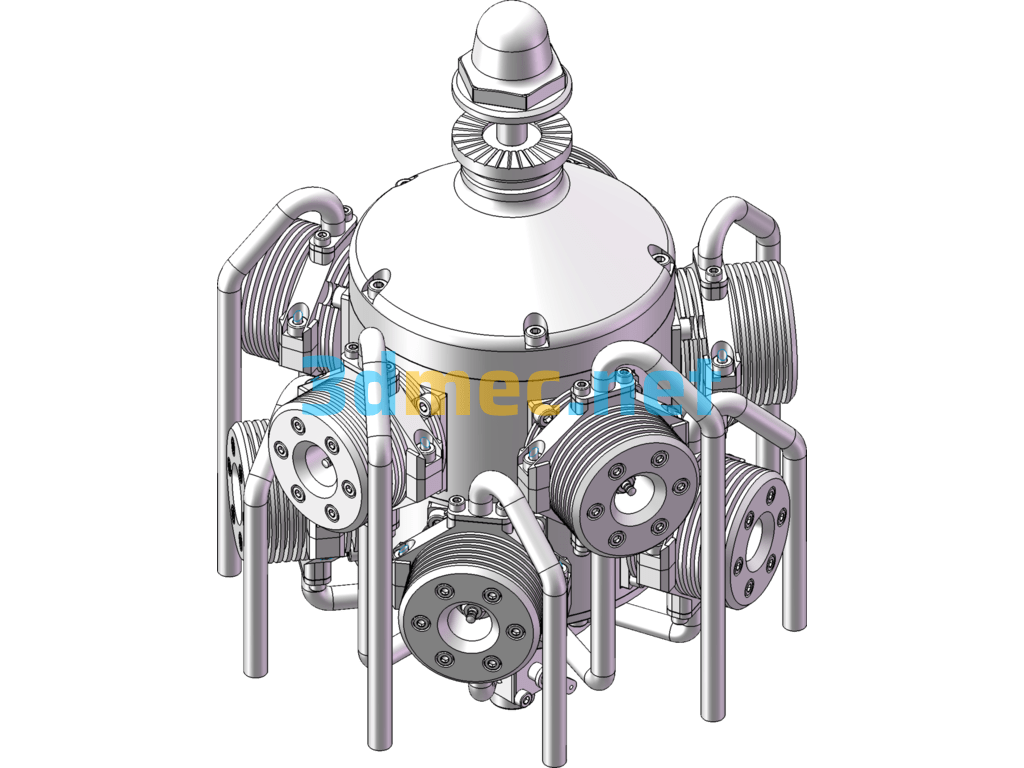 10-Cylinder Double-Row Sleeve-Valve Radial Engine - 3D Model SolidWorks Free Download