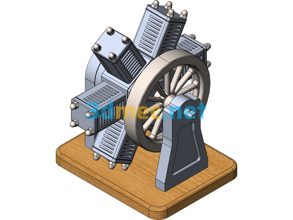 Micro Pneumatic 6-Cylinder Radial Engine - 3D Model SolidWorks Free Download