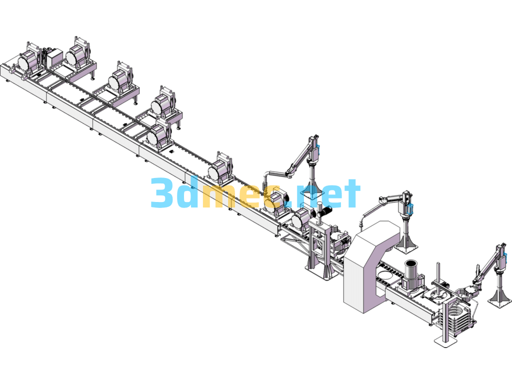 Elevator Traction Machine Production Line (Motor Assembly Process) - 3D Model SolidWorks Free Download