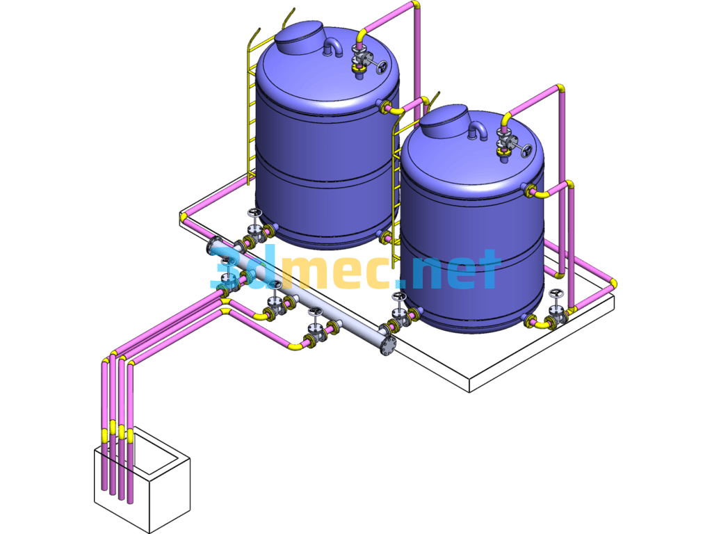 Roof Water Tank And Piping System - 3D Model SolidWorks Free Download