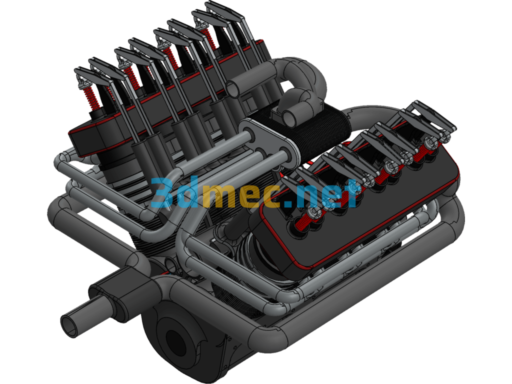 Automobile V8 Engine - 3D Model SolidWorks Free Download