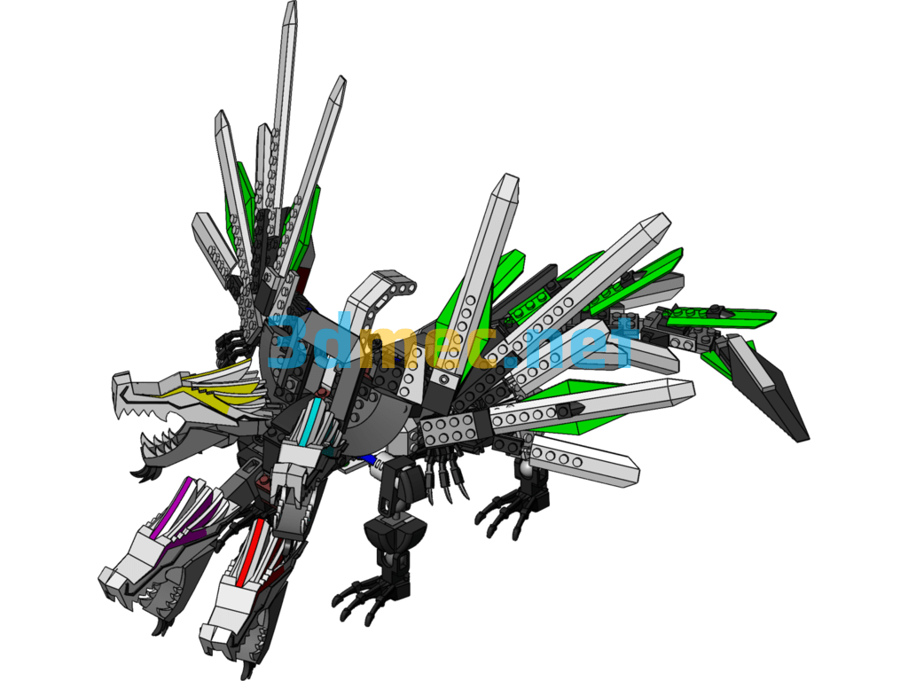 LEGO 1:1 Four-Headed Dragon - 3D Model SolidWorks Free Download