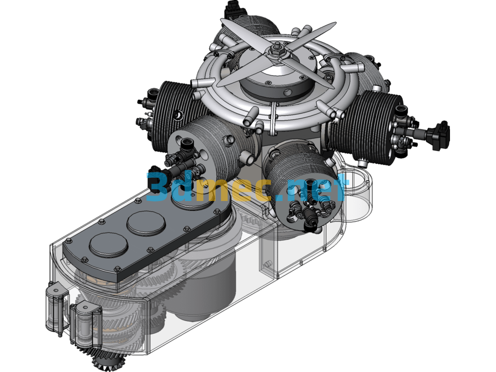 Two-Shaft Drive Radial Engine - 3D Model SolidWorks Free Download