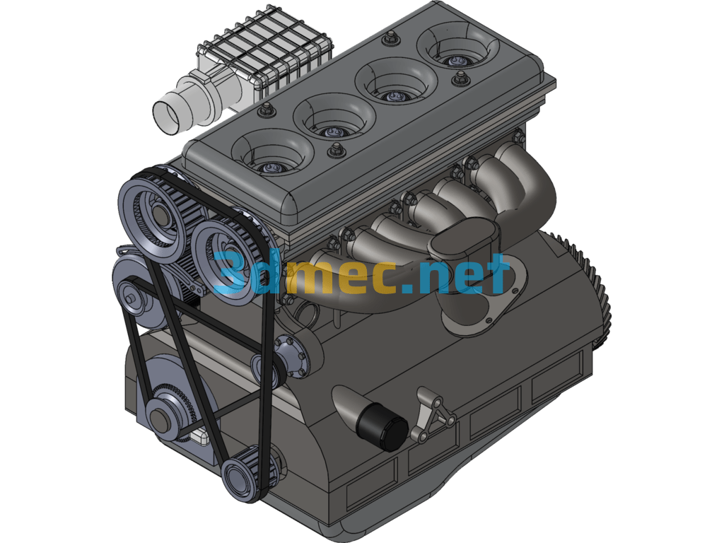 Russian Parallel 4-Cylinder Dual Crankshaft Engine - 3D Model SolidWorks Free Download