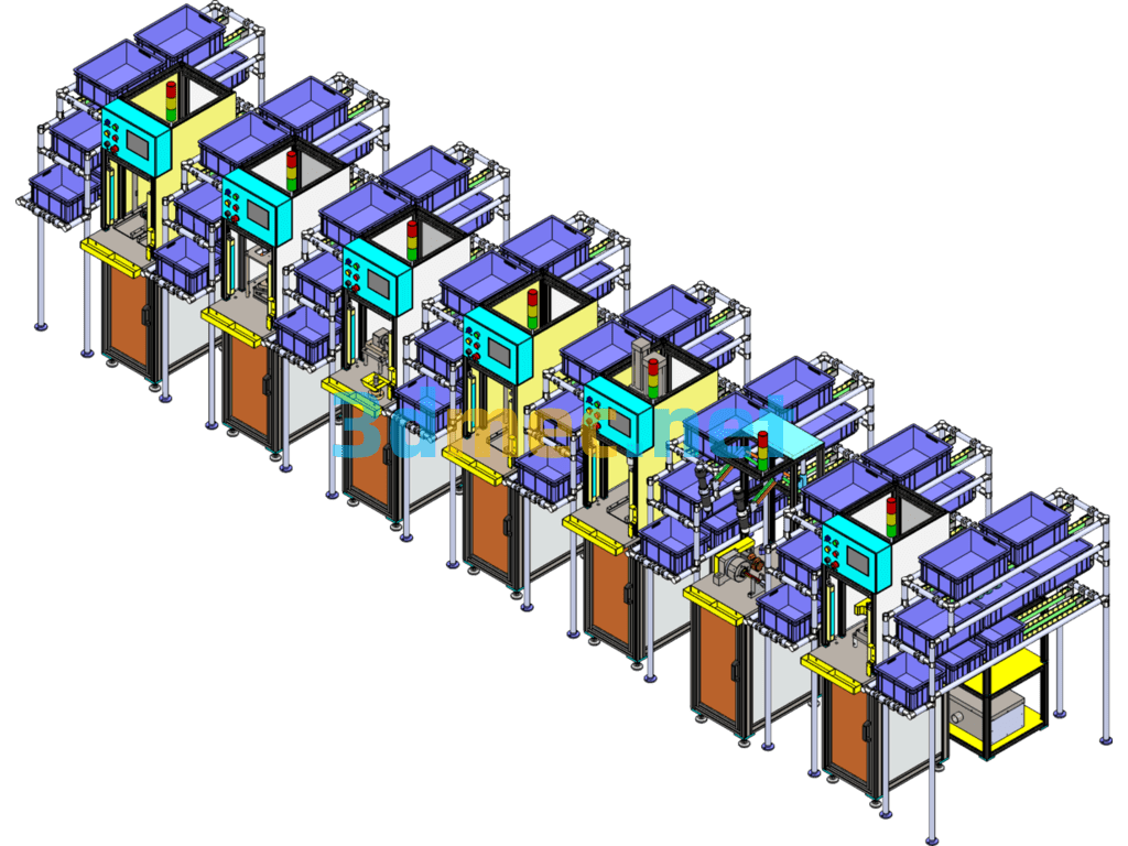 Seven-Station Switch Assembly Line - 3D Model SolidWorks Free Download