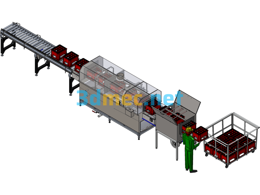 Industrial Box Washing Machine Automated Production Line - 3D Model SolidWorks Free Download