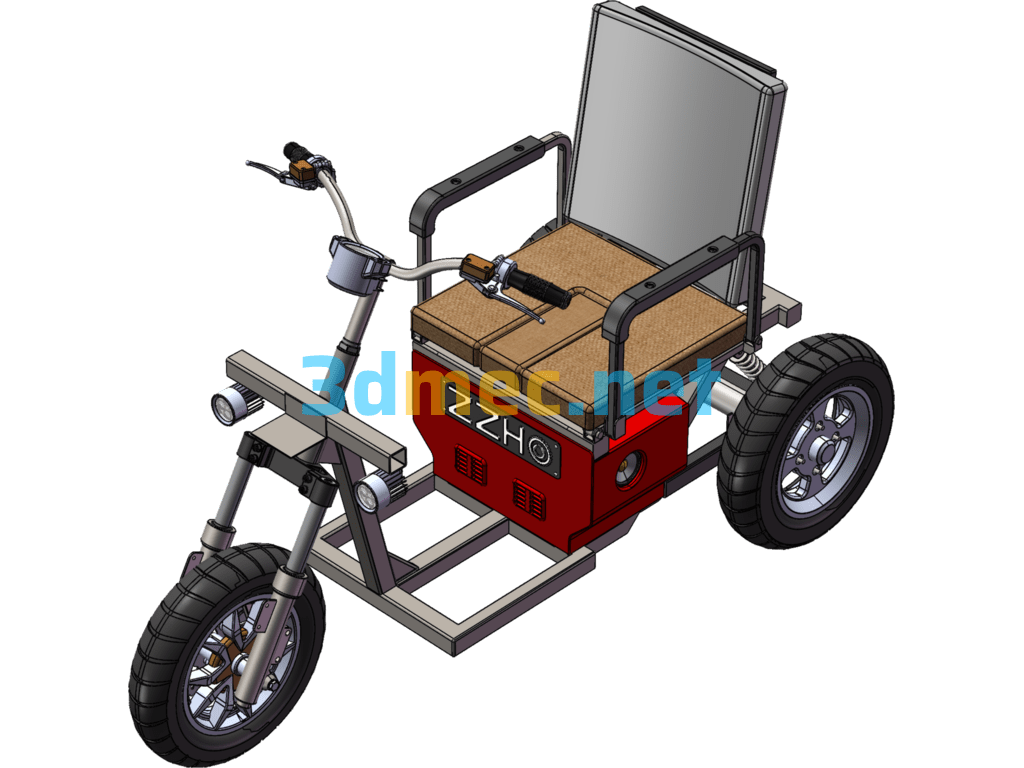 Electric Scooters For The Elderly, Single-Seat Tricycles - 3D Model SolidWorks Free Download