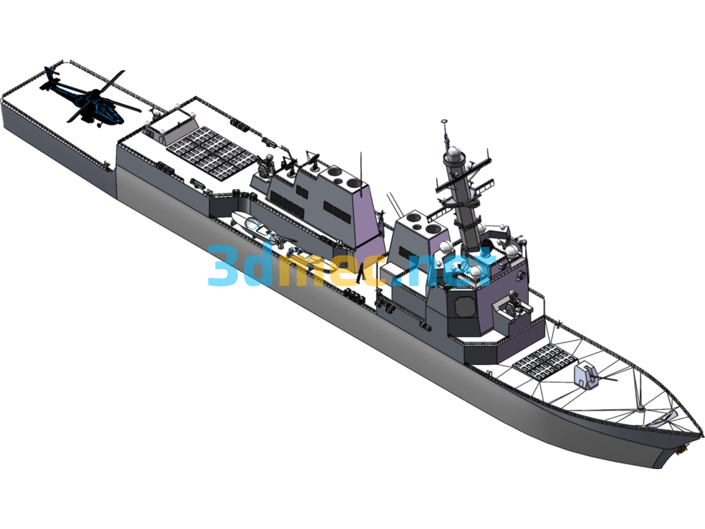 Arleigh Burke-Class Guided Missile Destroyer Model - 3D Model SolidWorks Free Download