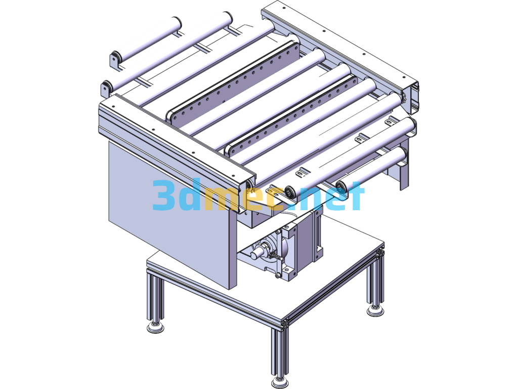 90° Rotary Table - Rotary Platform With Roller Line Conveyor - 3D Model SolidWorks Free Download