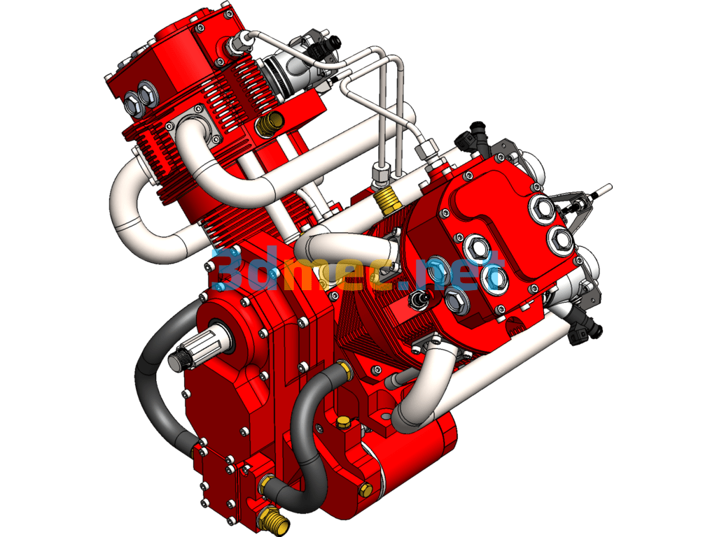 V-Type Four-Valve Two-Cylinder Four-Stroke Gasoline Engine - 3D Model SolidWorks Free Download