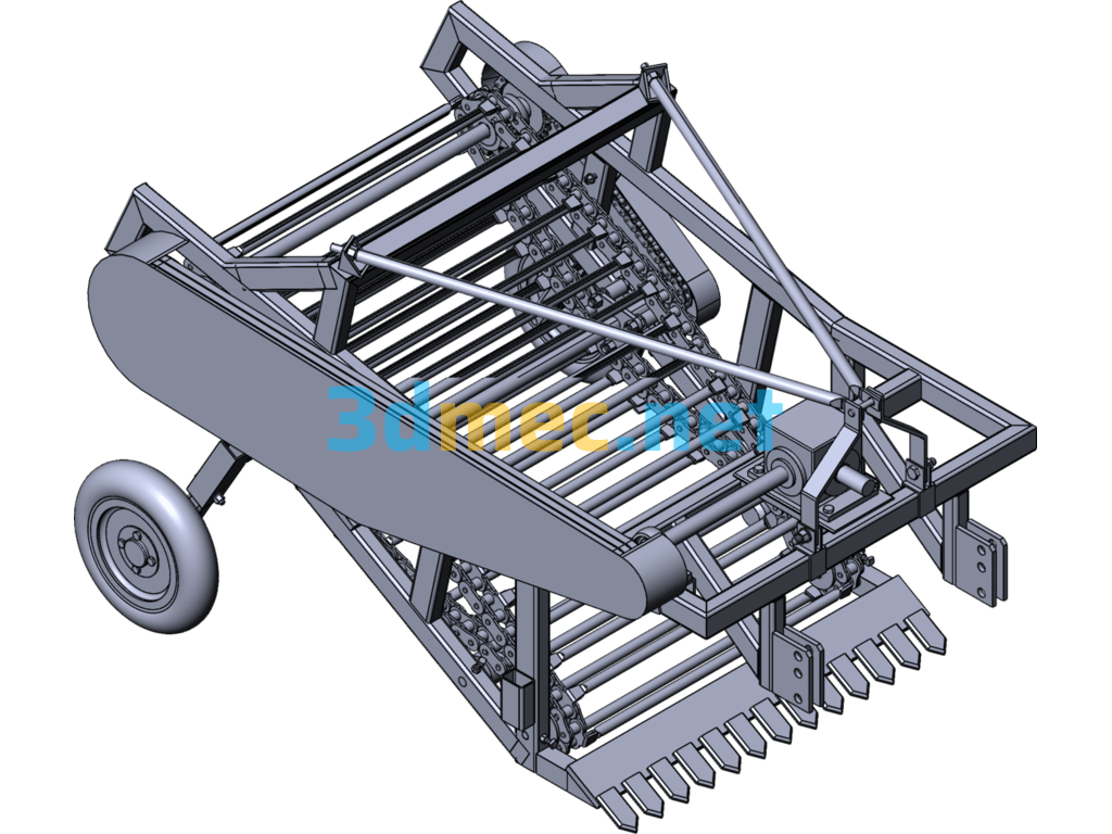 Design Of A Small Shaking Potato Harvester - 3D Model SolidWorks Free Download