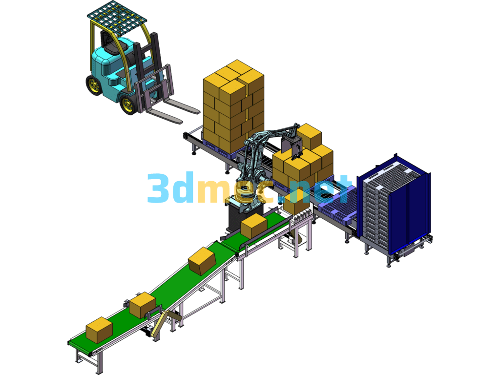 Robotic Palletizing Line Palletizing Line - 3D Model SolidWorks Free Download