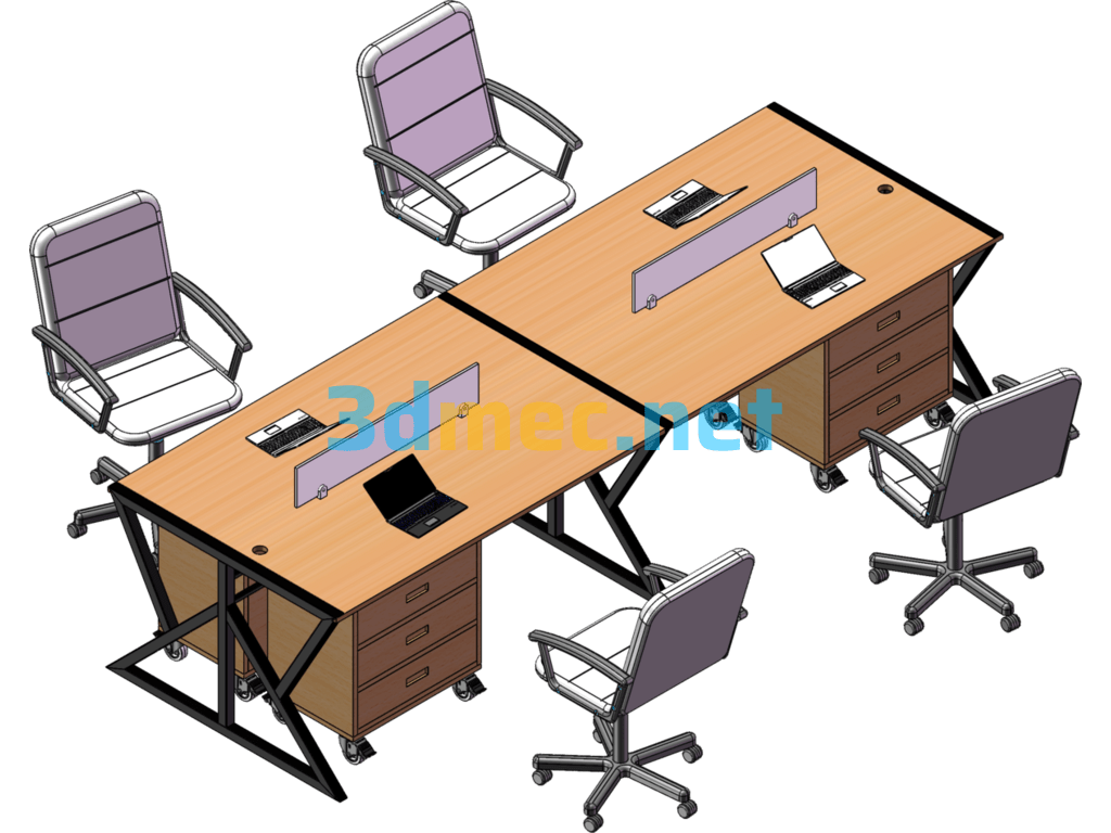 Combination Simple Modern Desk - 3D Model SolidWorks Free Download