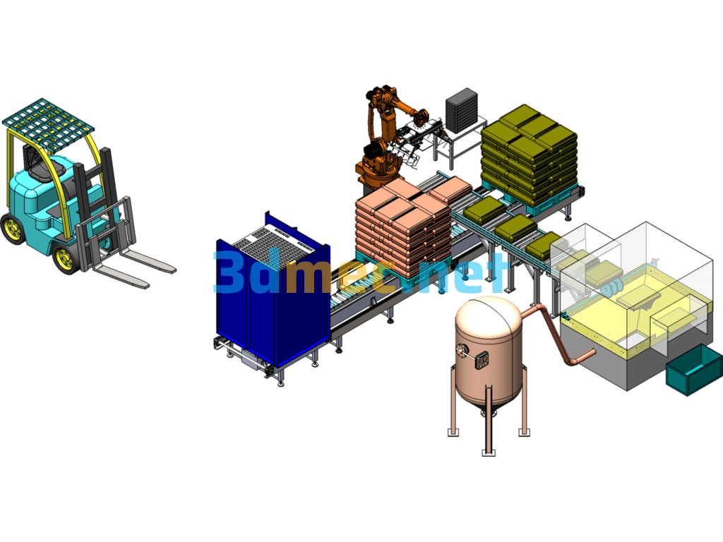 Automated Unpacking And Mixing Production Line - 3D Model SolidWorks Free Download