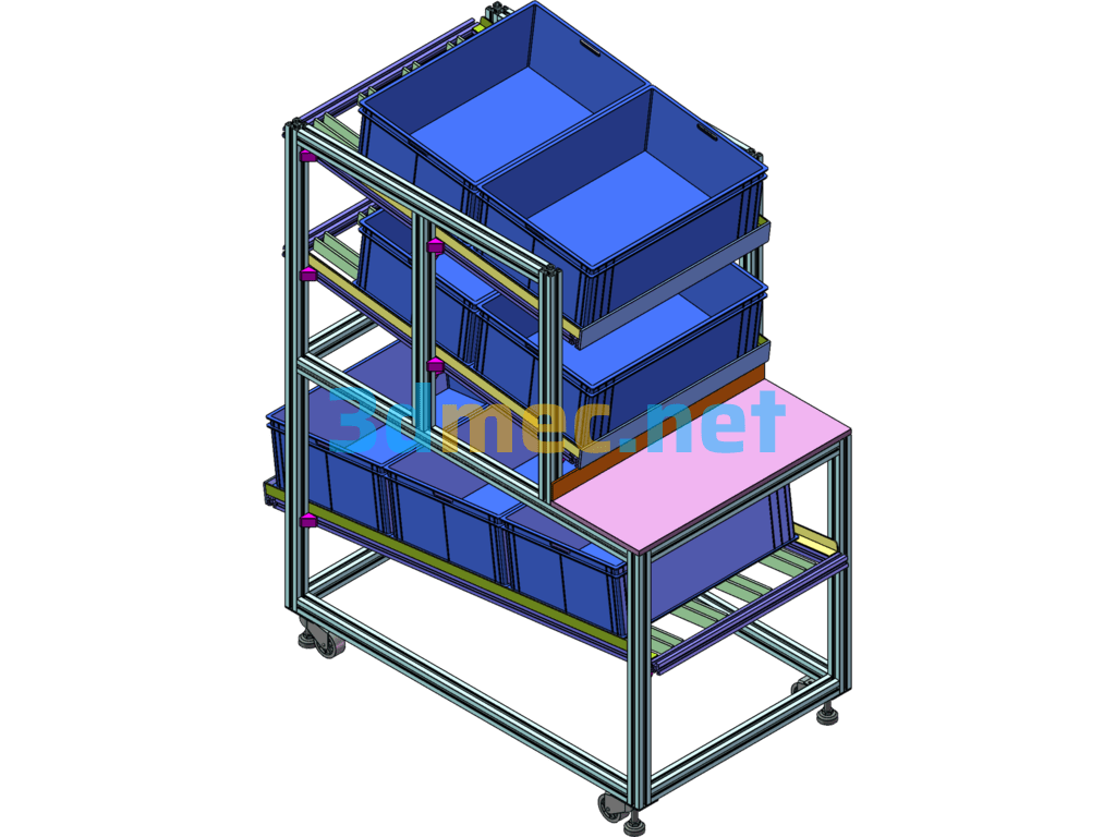 Material Rack With Buffer Table - 3D Model SolidWorks Free Download