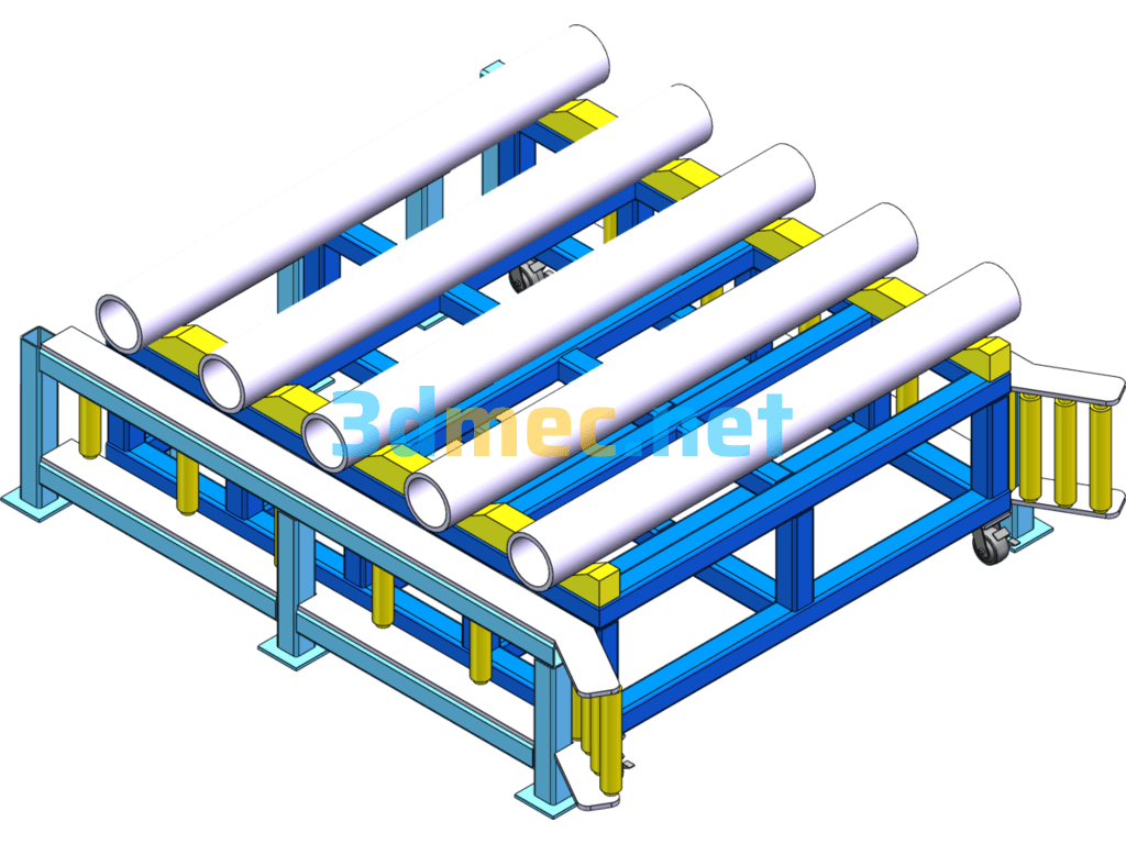 Heavy-Duty Long-Pole Parts Transport Trolley And Positioning Mechanism - 3D Model SolidWorks Free Download