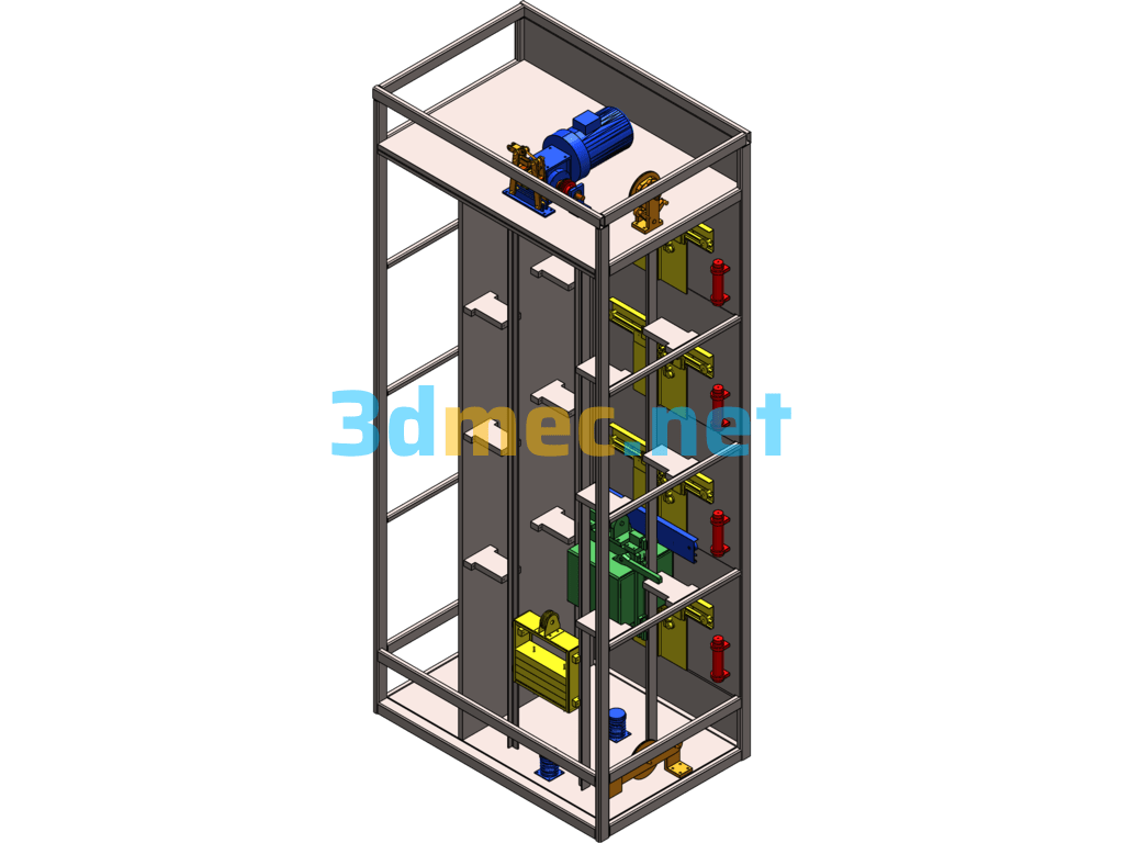 Single Control Four-Story Elevator - 3D Model SolidWorks Free Download