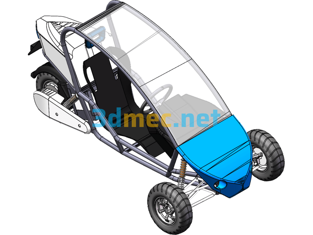 Single-Seat Reverse Tricycle, Reverse Three-Wheel Electric Vehicle - 3D Model SolidWorks Free Download