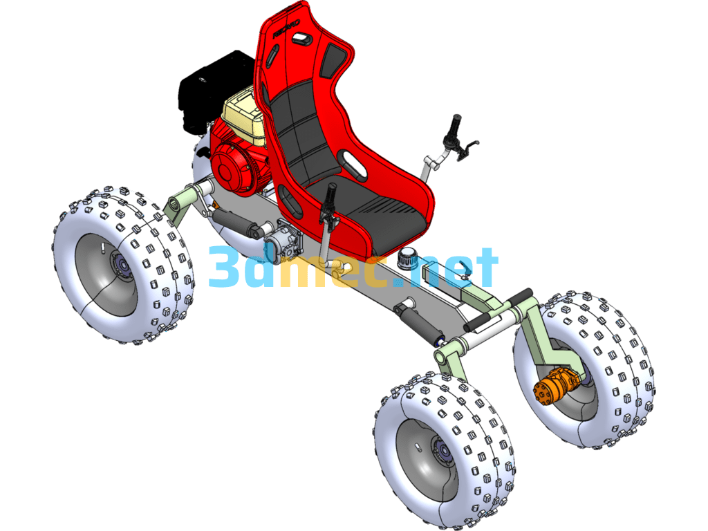 Homemade Single-Seat Four-Wheel Vehicle - 3D Model SolidWorks Free Download