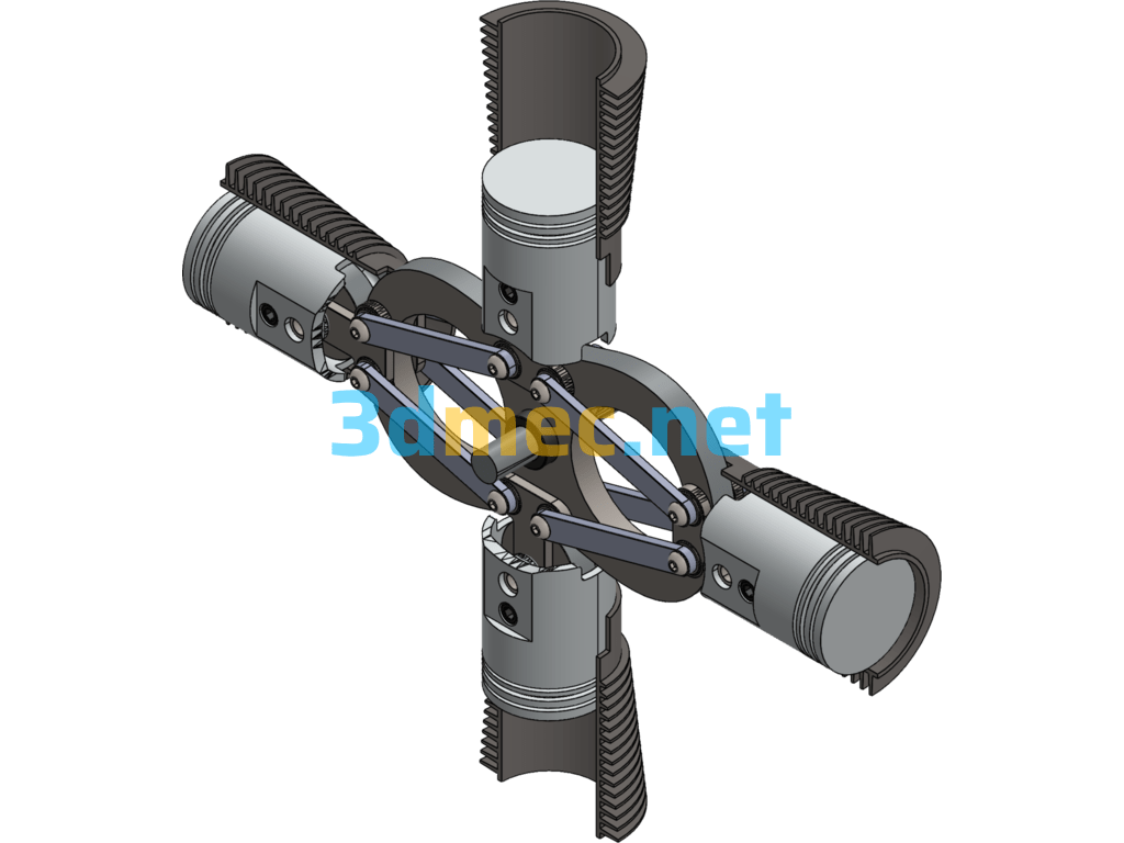 Four-Cylinder Radial Engine - 3D Model SolidWorks Free Download