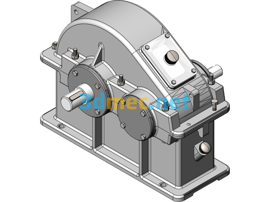 One-Stage Cylindrical Gear Reducer - 3D Model Exported Free Download