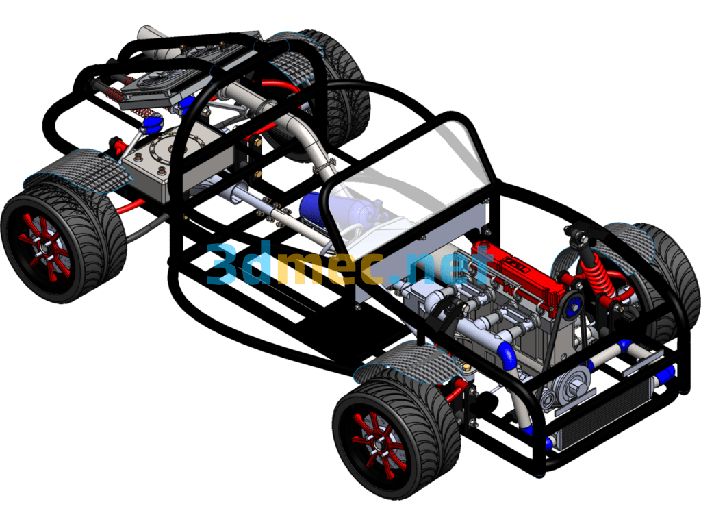 Super Sports Car Complete Vehicle Design (Except The Shell) (Engine Complete) - 3D Model SolidWorks Free Download