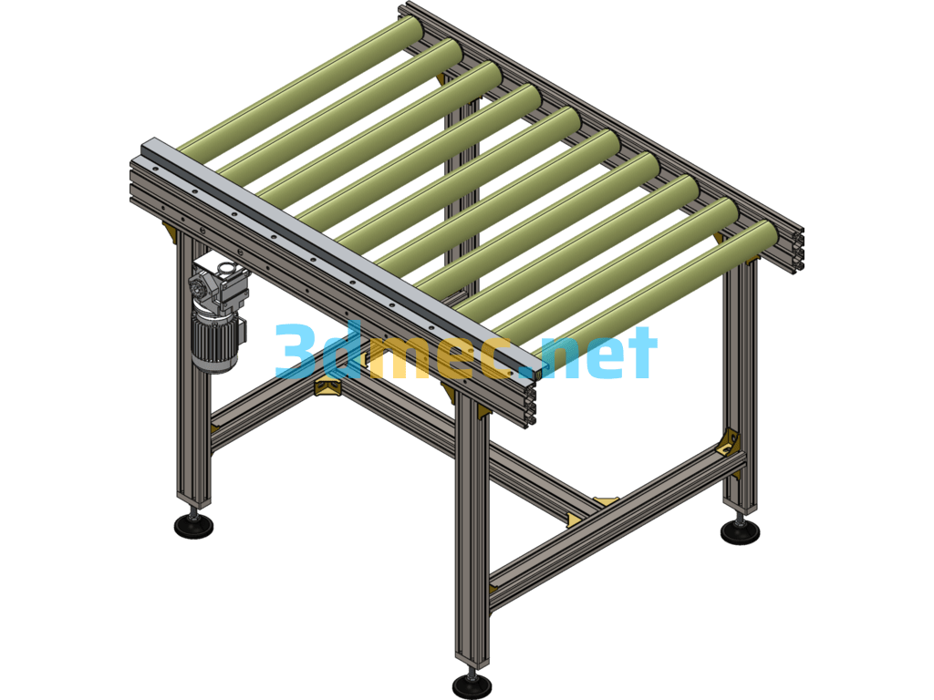 1 Meter Simple Roller Conveyor - 3D Model SolidWorks Free Download