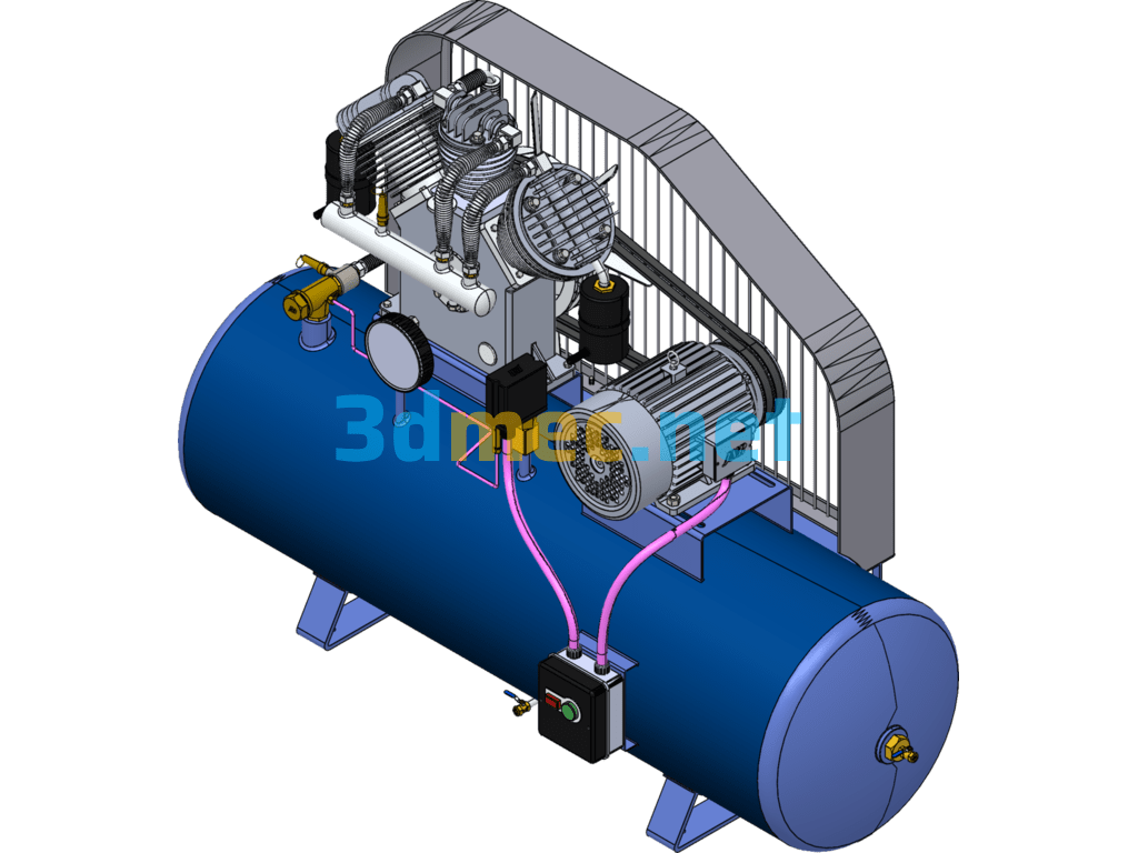 3 Cylinder 2 Stage Air Compressor - 3D Model SolidWorks Free Download