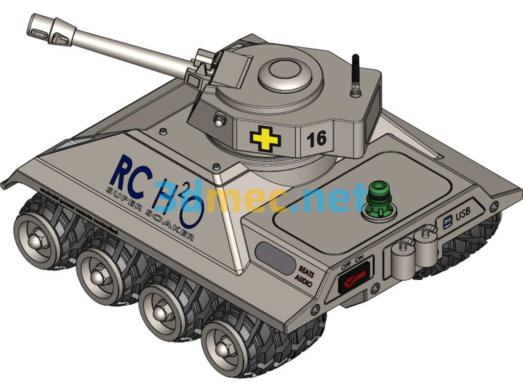 USB Charging Water Spraying Toy Tank - 3D Model SolidWorks Free Download