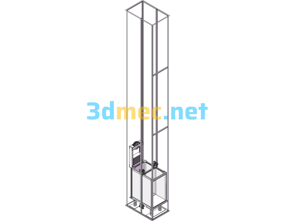 Elevator Lifting Principle (Transmission Analysis Diagram) - 3D Model SolidWorks Free Download