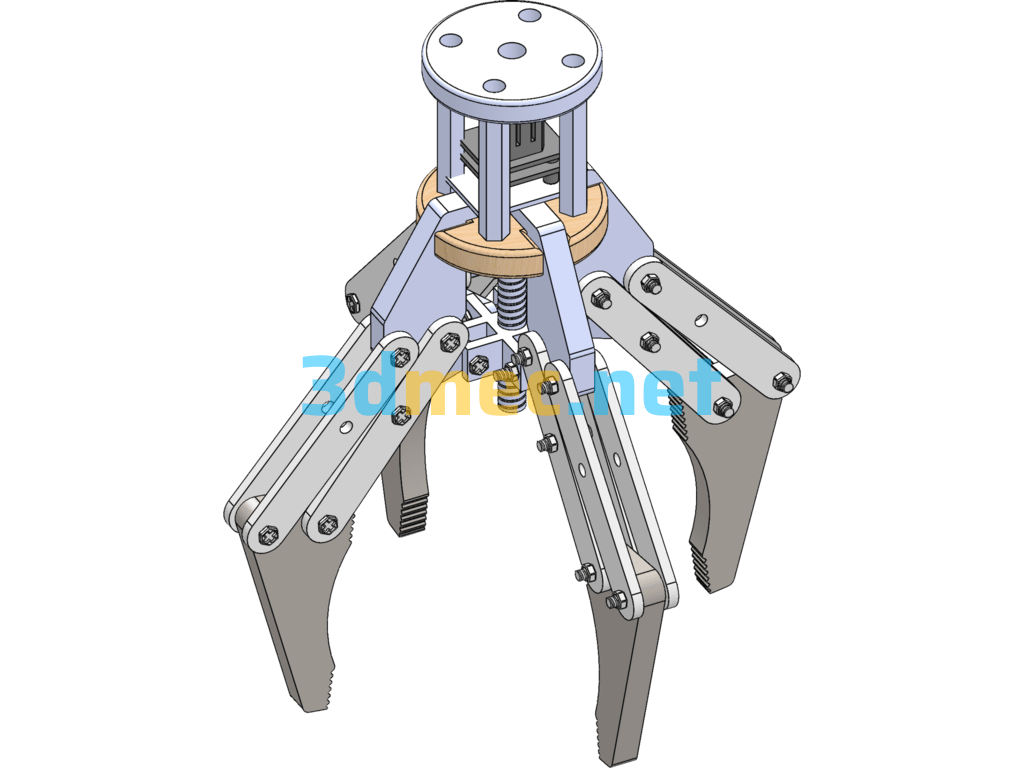 Four-Claw Gripper Mechanical Claw 3D Model Drawing - 3D Model SolidWorks Free Download