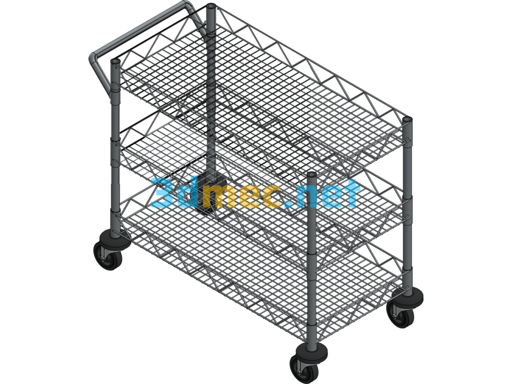 Grid Tray Three-Layer Trolley - 3D Model SolidWorks Free Download